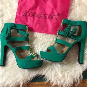 Teal gold studded heels